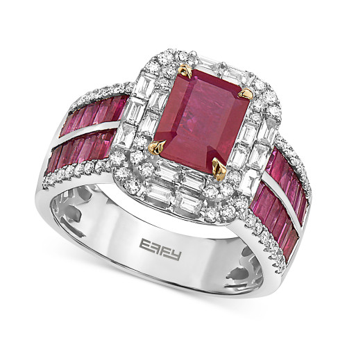 EFFY® Ruby (2-7/8 ct. t.w.) & Diamond (5/8 ct. t.w.) Double Row Halo Statement Ring in 14k White Gold