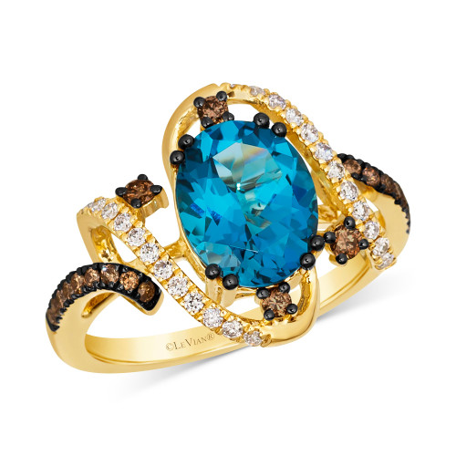 Deep Sea Blue Topaz (3 ct. t.w.) & Diamond (3/8 ct. t.w.) Swirl Statement Ring in 14k Gold