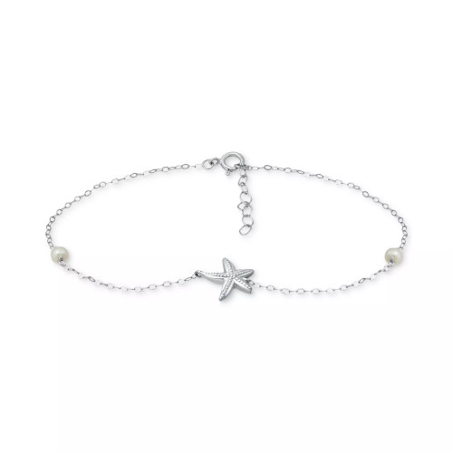 Cultured Freshwater Pearl (4mm) & Starfish Ankle Bracelet in 18k Gold-Plated Sterling Silver, Created for Macy's