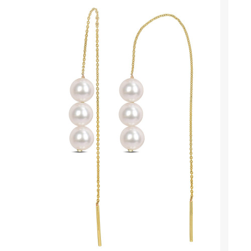 Cultured Freshwater Pearl (6 - 6-1/2mm) Threader Earrings in 10k Gold