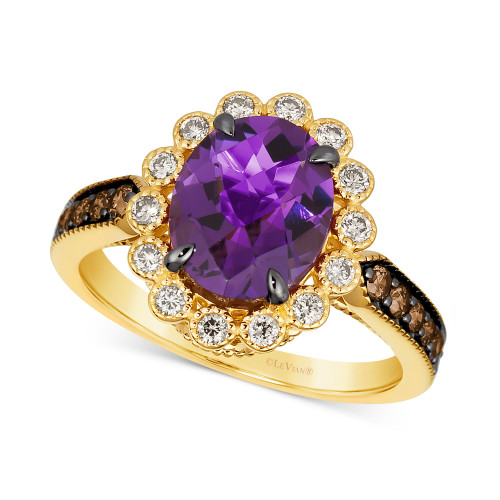 Grape Amethyst (2-1/2 ct. t.w.), Chocolate Diamonds (1/4 ct. t.w.) & Nude Diamonds (1/4 ct. t.w.) Oval Halo Ring in 14k Gold