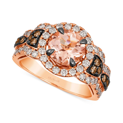 Peach Morganite (1-1/2 ct. t.w.) & Diamond (1-1/20 ct. t.w.) Halo Statement Ring in 14k Rose Gold