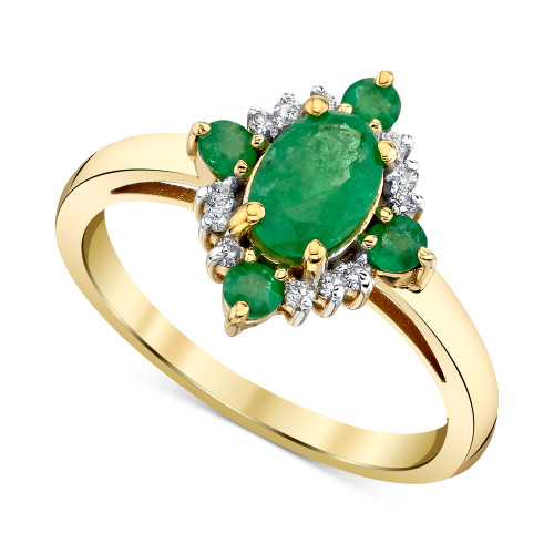 Emerald (1-1/8 ct. t.w.) & Diamond (1/10 ct. t.w.) Cluster Ring in 10k Gold