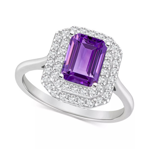 Rhodolite Garnet (2 ct. t.w.) & White Topaz (1/2 ct. t.w.) Rectangle Halo Ring in Sterling Silver (Also in Peridot, Citrine, Amethyst, & Blue Topaz)