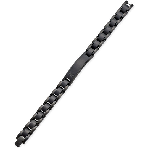 Men's Black Diamond Accent Link ID Bracelet in Black IP-Plated Stainless Steel