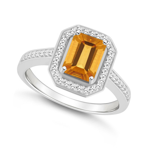 Citrine (1-3/5 ct. t.w.) and Diamond (1/5 ct. t.w.) Halo Ring in Sterling Silver
