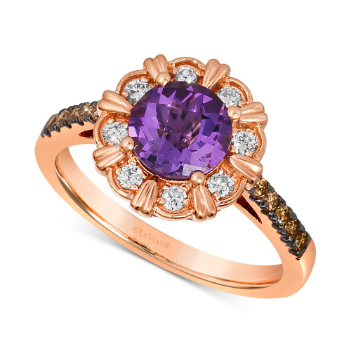 Grape Amethyst (1-1/6 ct. t.w.) & Diamond (1/3 ct. t.w.) Flower Ring in 14k Rose Gold