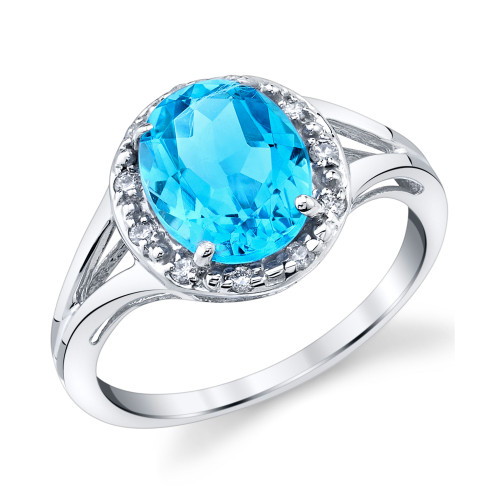 Blue Topaz (3-1/5 ct. t.w.) & Diamond (1/10 ct. t.w.) Ring in Sterling Silver