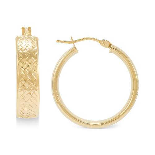 Small Weave Texture Wide Tube Hoop Earrings in 14k Gold, 7/8"