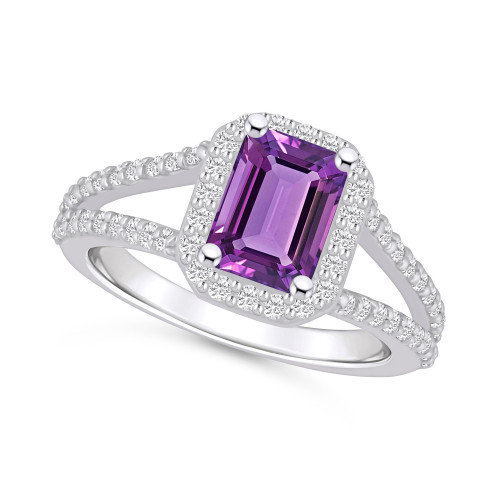 Amethyst (1-5/8 ct. t.w.) and Diamond (1/2 ct. t.w.) Halo Ring in 14K White Gold