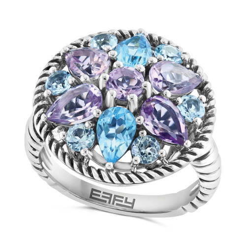 EFFY® Multi-Gemstone Flower Cluster Statement Ring (4-7/8 ct. t.w.) in Sterling Silver