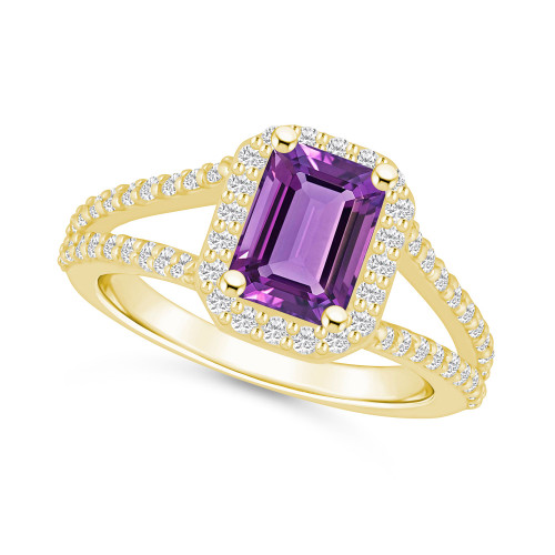 Amethyst (1-5/8 ct. t.w.) and Diamond (1/2 ct. t.w.) Halo Ring in 14K Yellow Gold