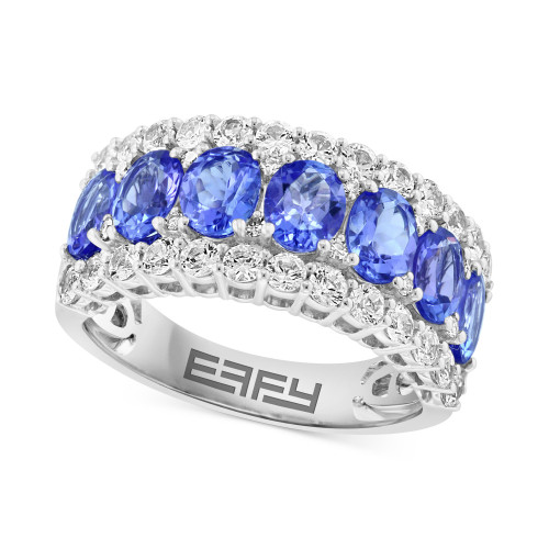 Effy Blue & White Sapphire Ring (3-1/2 ct. t.w.) & Diamond (1/20 ct. t.w.) in 14k White Gold. (Also available in yellow gold Emerald and white gold Tanzanite)
