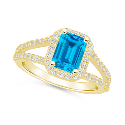 Blue Topaz (2 ct. t.w.) and Diamond (1/2 ct. t.w.) Halo Ring in 14K Yellow Gold
