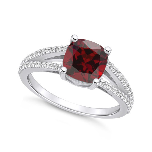 Garnet and Diamond Accent Ring in 14K White Gold