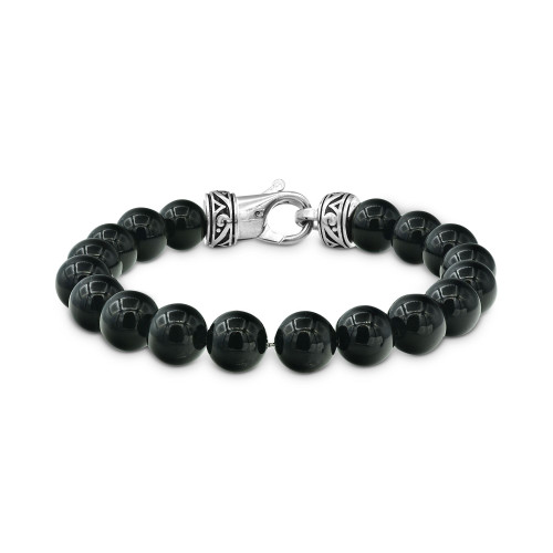 Men's Onyx Bead Bracelet in Stainless Steel & Black Ion-Plate