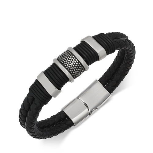Men's Stainless Steel & Leather Bracelet