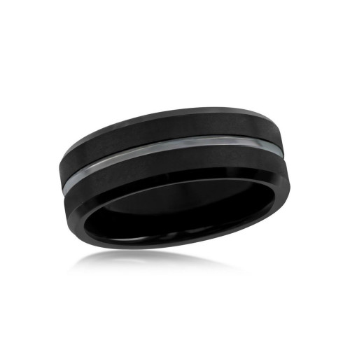 Mens Matte Polished Black Tungsten Ring