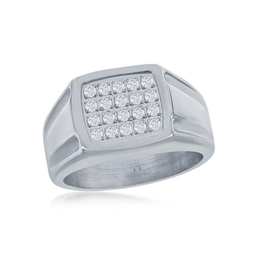 Mens Stainless Steel CZ Square Ring