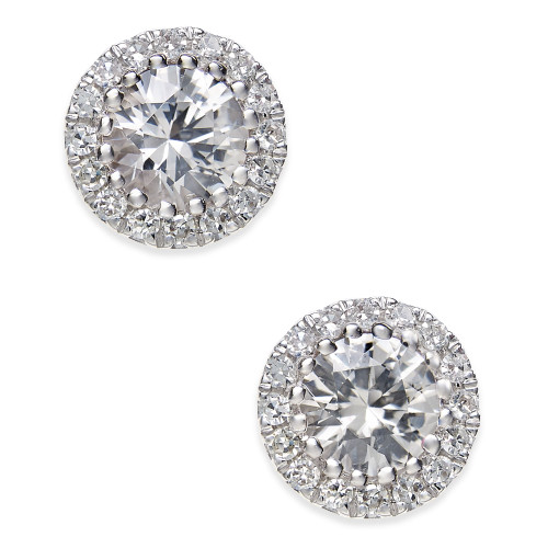White Sapphire (5/8 ct. t.w.) and Diamond (1/10 ct. t.w.) Stud Earrings in 14k White Gold
