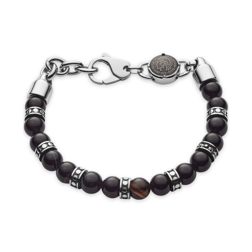 Men's Beaded Black Line Agate Bracelet