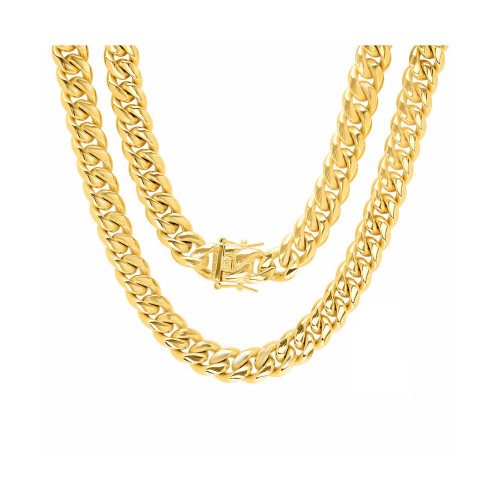 Men's 18k gold Plated Stainless Steel 30" Miami Cuban Link Chain with 12mm Box Clasp Necklaces