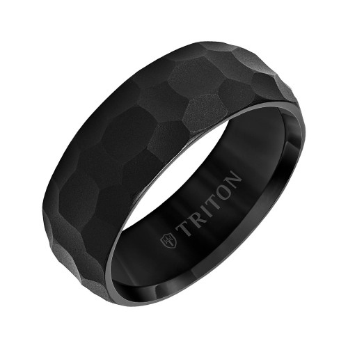 Men's Hammered Finish Wedding Band in Black Tungsten Carbide