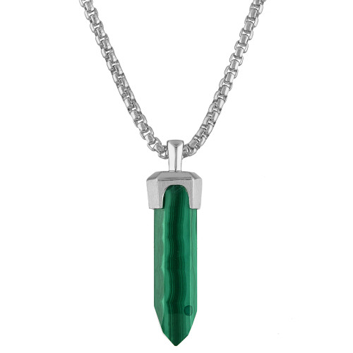 Men's Icon Malachite Pendant Necklace in Sterling Silver, 24" + 2" extender
