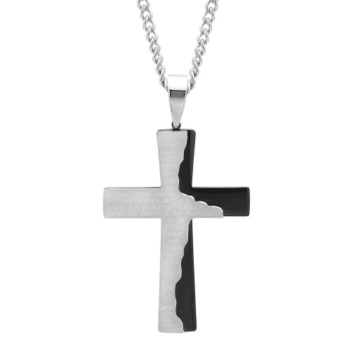 Macy's Men's The Lord's Prayer Tablet Cross Pendant Necklace in Two-Tone Stainless Steel