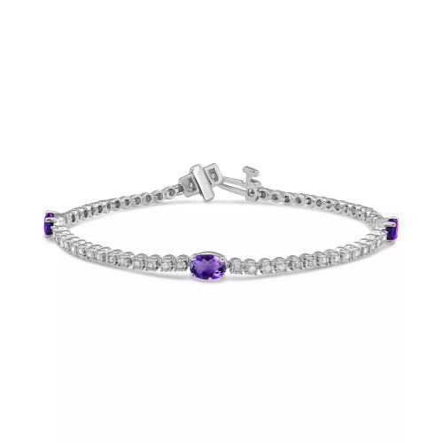 Amethyst (1-1/4 ct. t.w.) & Diamond (1/2 ct. t.w.) Tennis Bracelet in Sterling Silver (Also in Blue Topaz, Garnet, & Citrine)