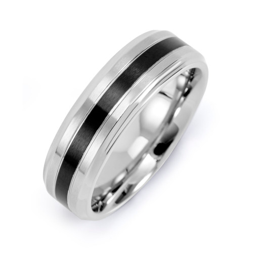 Men's Stainless Steel Band with Single Black Inlay