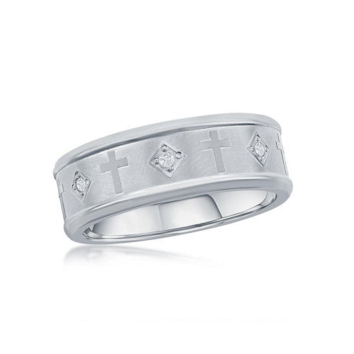 Mens Stainless Steel CZ Cross Ring