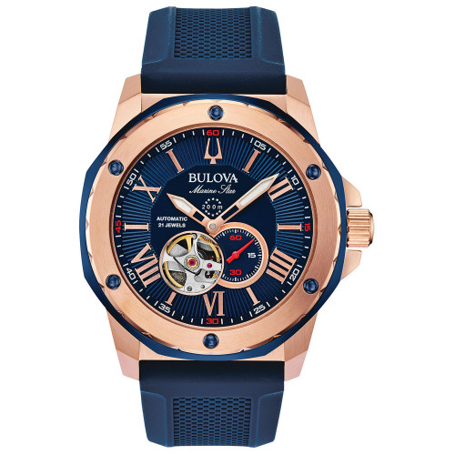 Men's Automatic Marine Star Blue Silicone Strap Watch 45mm