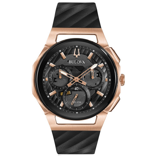 Men's Chronograph Curv Black Rubber Strap Watch 44mm