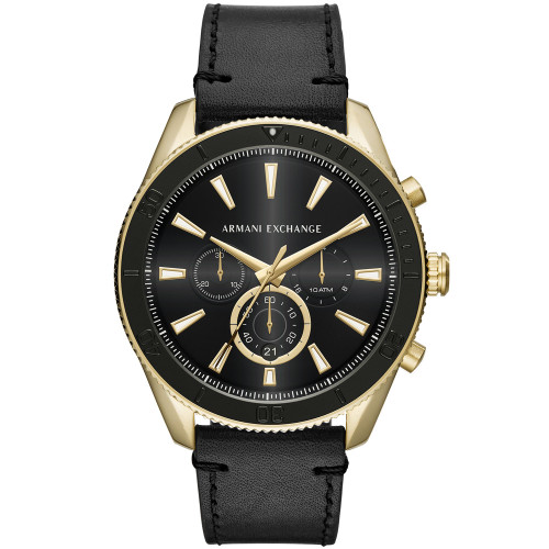 Men's Chronograph Black Leather Strap Watch 46mm