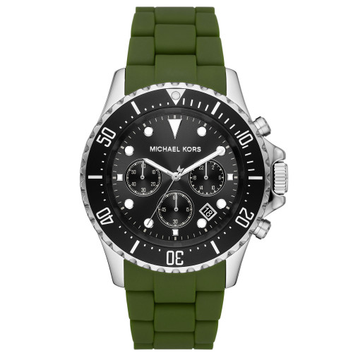 Men's Everest Chronograph Green Silicone and Stainless Steel Bracelet Watch 45mm
