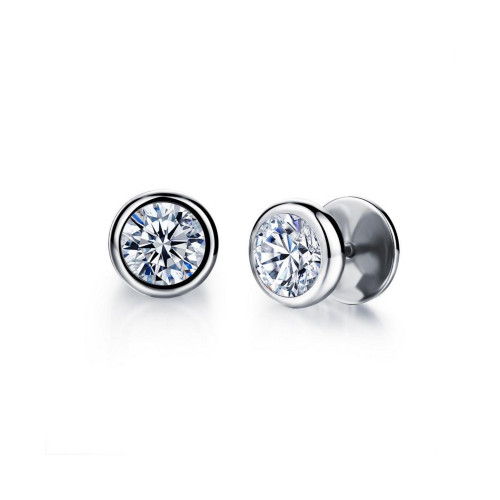 Stainless Steel Bezel-Set CZ Stud Earrings