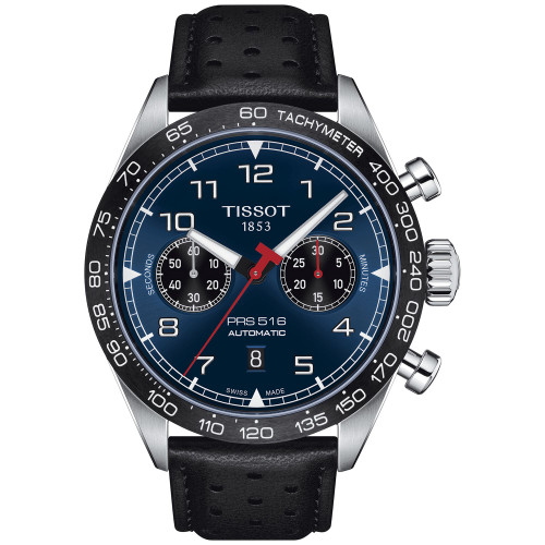 Men's PRS 516 Automatic Chronograph Black Leather Strap Watch 45mm