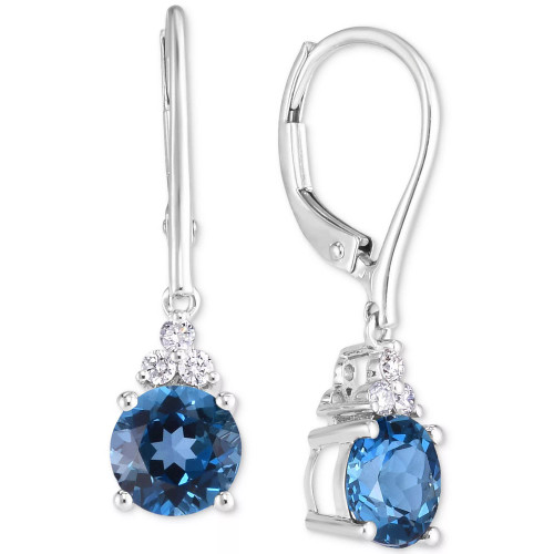 Garnet (3 ct. t.w.) & Diamond (1/8 ct. t.w.) Leverback Drop Earrings in 14k Gold (Also in London Blue Topaz & Amethyst)