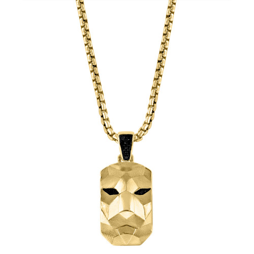EFFY® Men's Black Spinel Lion Dog Tag 22" Pendant Necklace in 14k Gold-Plated Sterling Silver & Black Rhodium