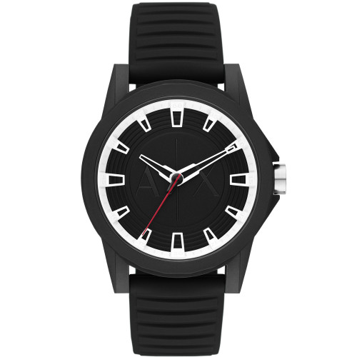 Men's Three Hand in Black Case with Black Silicone Strap Watch, 44mm