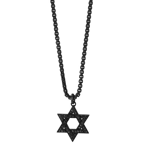 EFFY® Men's Black Spinel Star of David 24" Pendant Necklace in Black PVD Plated Sterling Silver