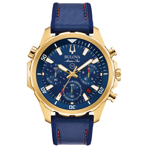 Men's Chronograph Marine Star Blue Leather & Silicone Strap Watch 43mm