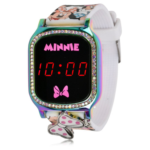 Minnie Mouse Kid's Touch Screen White Silicone Strap LED Watch, with Hanging Charm 36mm x 33 mm