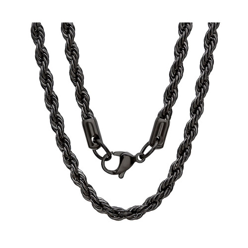 Men's black IP Plated Stainless Steel Rope Chain 24"  Necklace