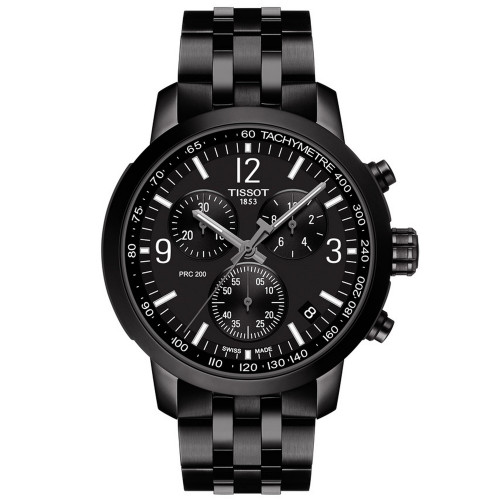 Men's Swiss Chronograph PRC 200 Black-Tone Stainless Steel Bracelet Watch 43mm