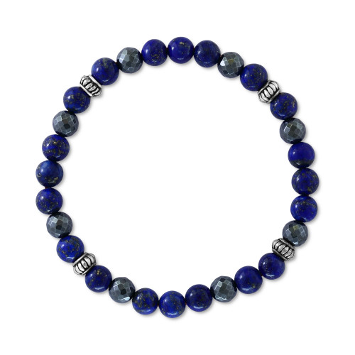 EFFY® Men's Lapiz Lazuli & Hematite Bead Stretch Bracelet in Sterling Silver