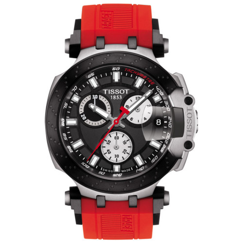 Men's Swiss Chronograph T-Sport T-Race Red Silicone Strap Watch 47.6mm