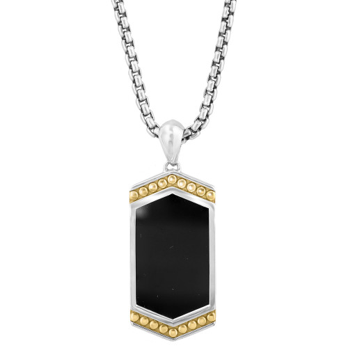 EFFY® Men's Onyx Dog Tag 22" Pendant Necklace in Sterling Silver & 18k Gold-Plate