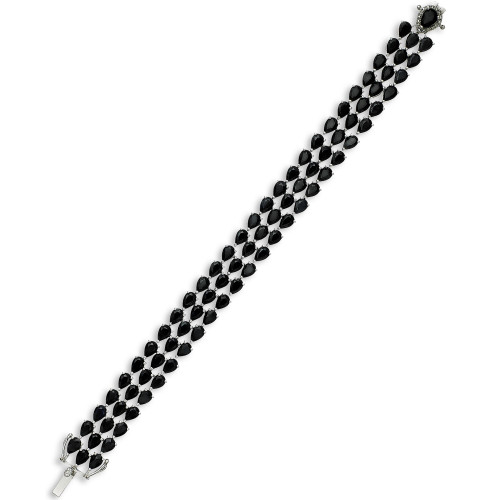 Black Sapphire Three-Row Bracelet in Sterling Silver (43 ct. t.w.), Created for Macy's
